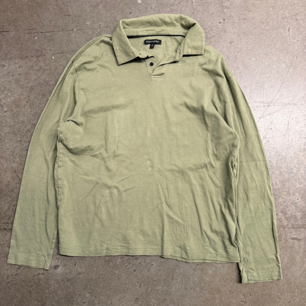 Banana Republic Mens XL Olive Green Long Sleeve Polo Shirt Cotton Blend Casual